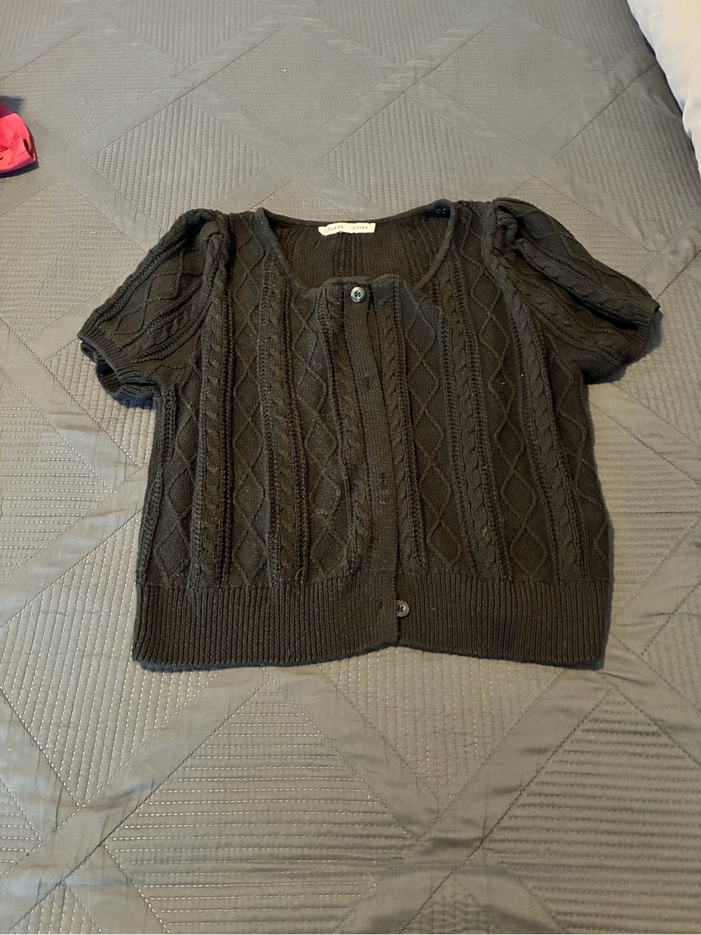 Black Cable-Knit Short-Sleeve Sweater Cardigan